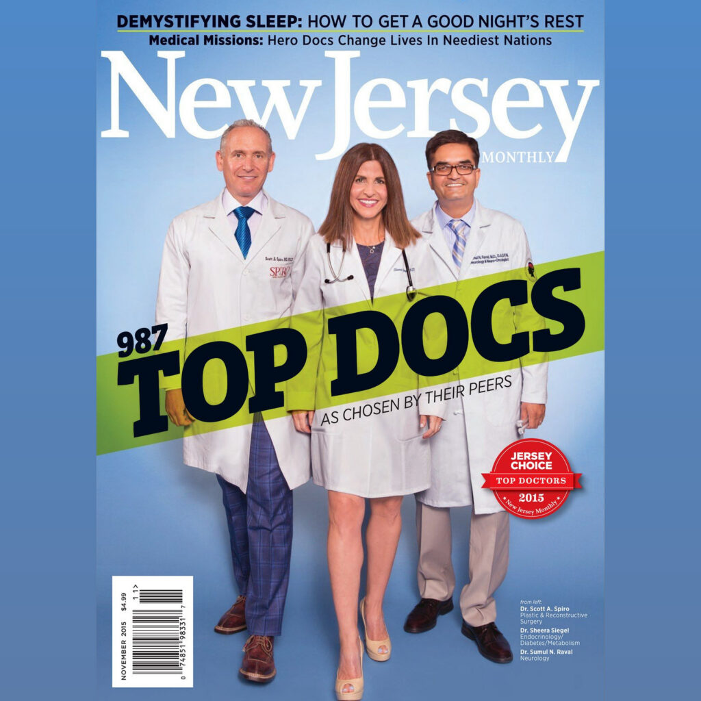 2015 New Jersey Monthly Top Doctors issue cover featuring three physicians and the headline 987 Top Docs
