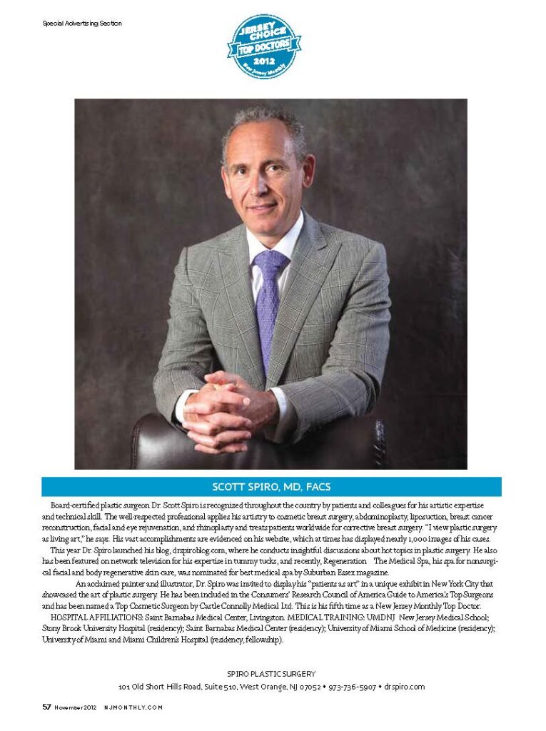 Full-page 2012 New Jersey Monthly Top Doctor profile featuring Dr. Scott Spiro