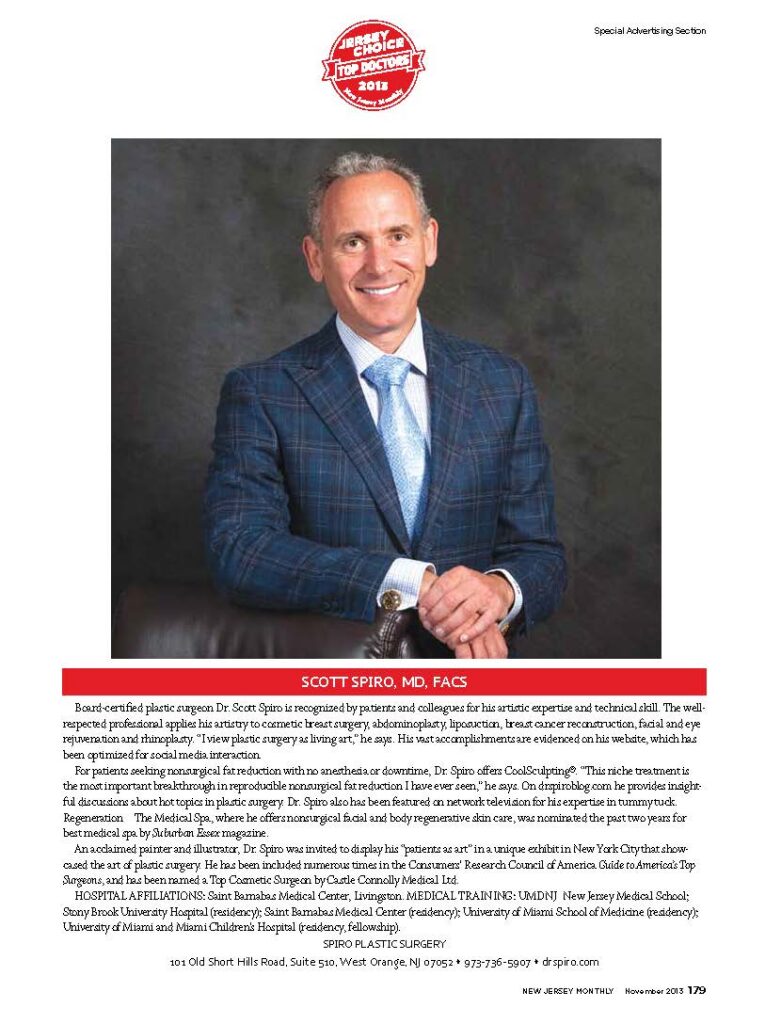 Full-page 2013 New Jersey Monthly Top Doctor profile featuring Dr. Scott Spiro