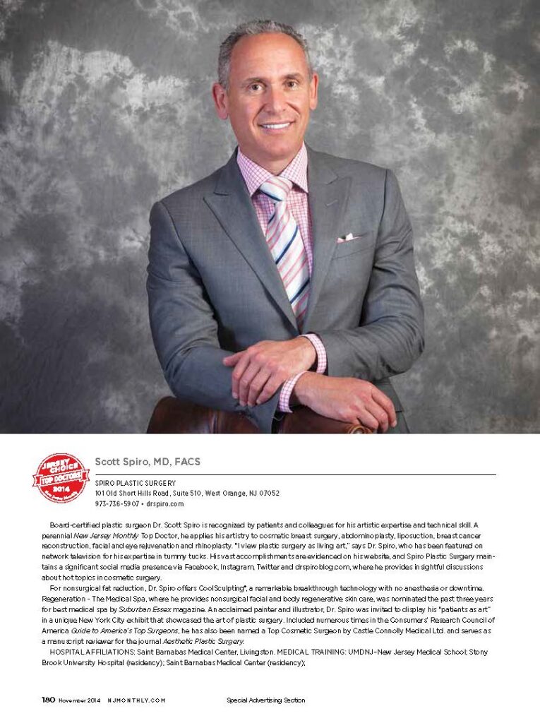 Full-page 2014 New Jersey Monthly Top Doctor profile featuring Dr. Scott Spiro