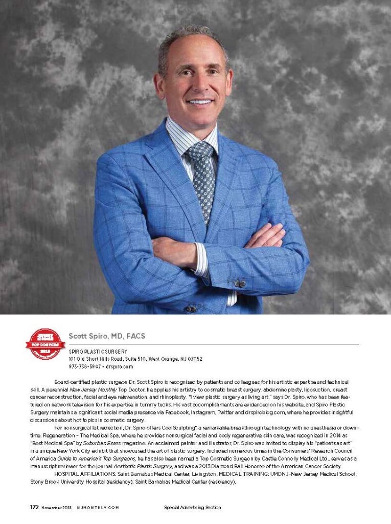Full-page 2015 New Jersey Monthly Top Doctor profile featuring Dr. Scott Spiro