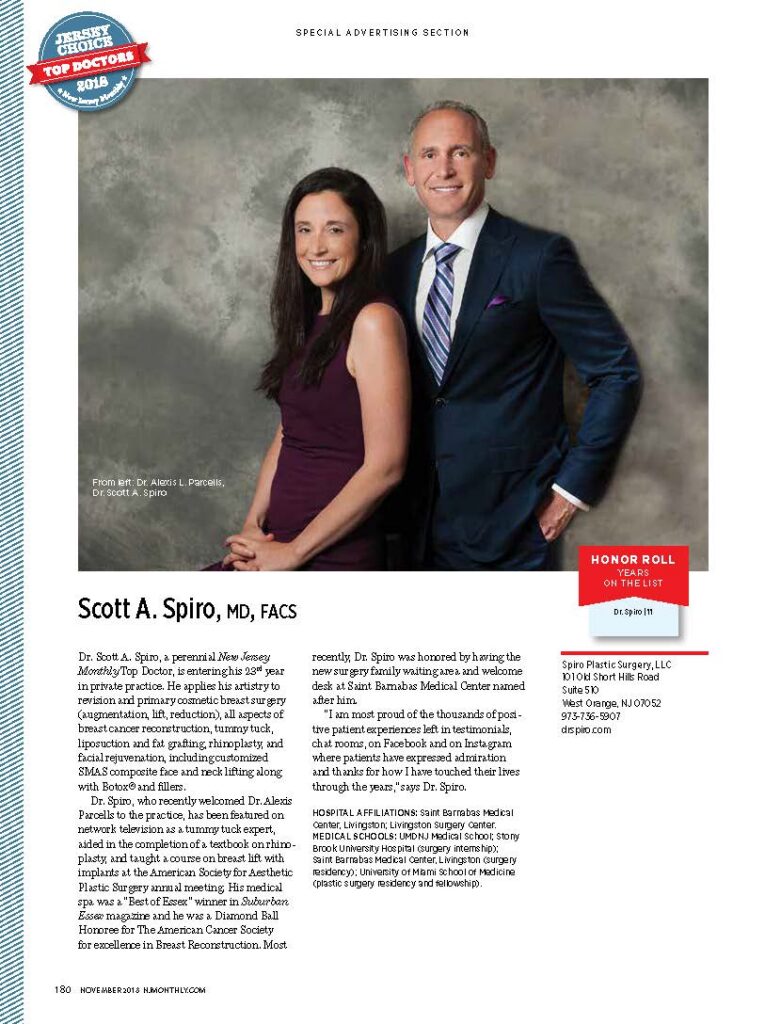 Full-page 2018 New Jersey Monthly Top Doctor profile featuring Dr. Scott Spiro
