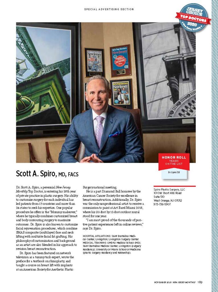 Full-page 2020 New Jersey Monthly Top Doctor profile featuring Dr. Scott Spiro