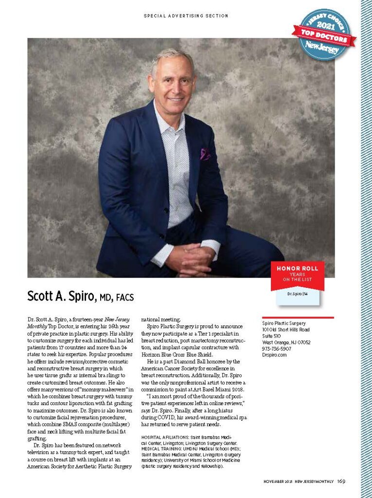 Full-page 2021 New Jersey Monthly Top Doctor profile featuring Dr. Scott Spiro