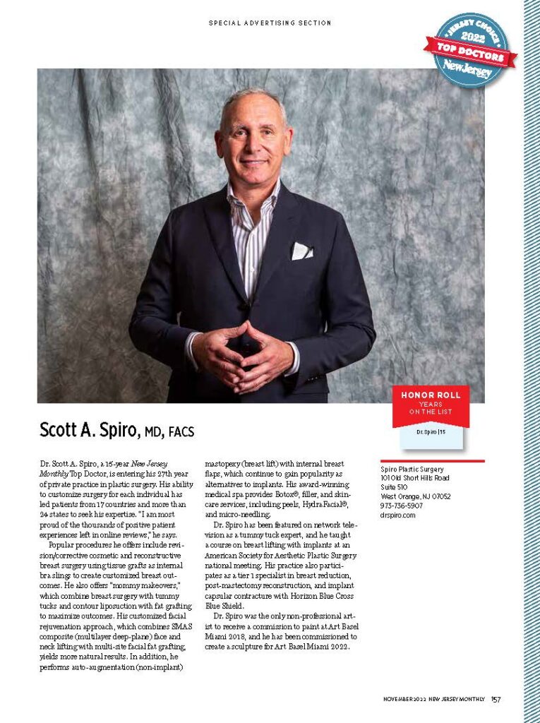 Full-page 2022 New Jersey Monthly Top Doctor profile featuring Dr. Scott Spiro