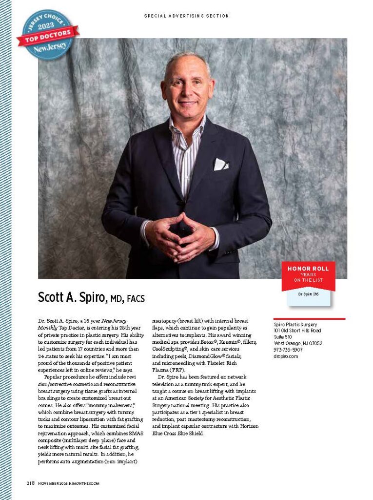 Full-page 2023 New Jersey Monthly Top Doctor profile featuring Dr. Scott Spiro