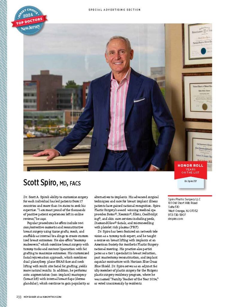 Full-page 2024 New Jersey Monthly Top Doctor profile featuring Dr. Scott Spiro