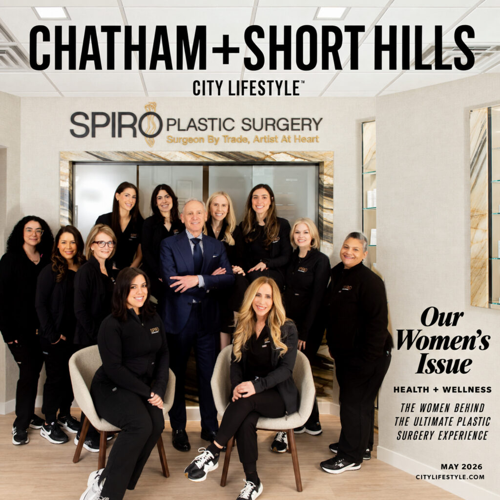 Dr. Scott Spiro with the women of Spiro Plastic Surgery on the May 2026 Chatham and Short Hills City Lifestyle cover