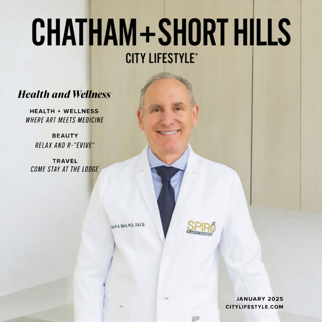 Dr. Scott Spiro in a white surgical coat on the January 2025 Chatham and Short Hills City Lifestyle cover
