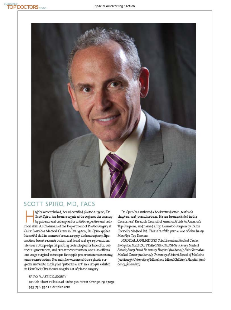 Full-page 2010 New Jersey Monthly Top Doctor profile featuring Dr. Scott Spiro