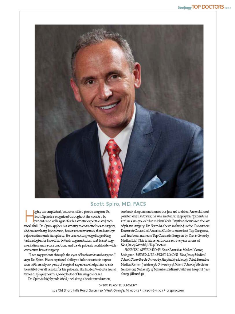 Full-page 2011 New Jersey Monthly Top Doctor profile featuring Dr. Scott Spiro