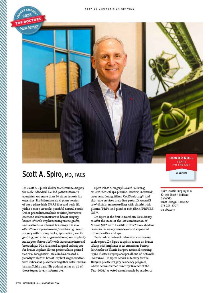 Full-page 2025 New Jersey Monthly Top Doctor profile featuring Dr. Scott Spiro